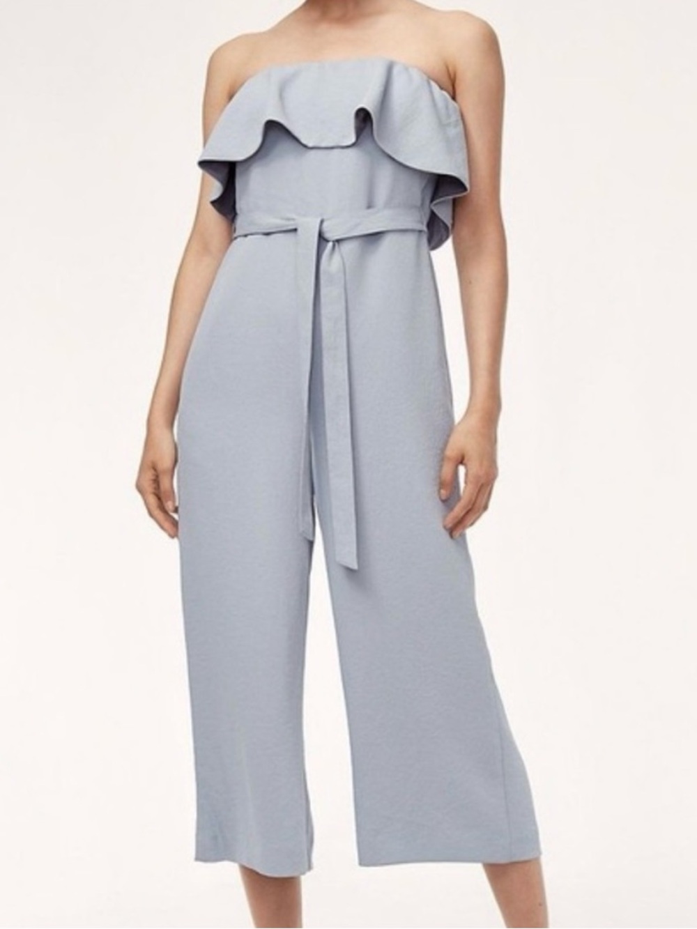 NEW Babaton Altamiro Flutter Ruffled Strapless Ruffle Jumpsuit Wide Leg Size 8